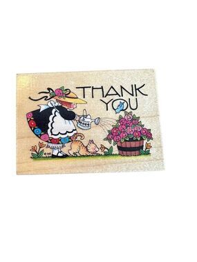 Mary Engelbreit Rubber Stamp Watering The Roses Thank You Mounted Wooden 581H